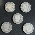 [Lot of 5] BARBER HALF DOLLARS .50  90% Silver $2.50 Face Value