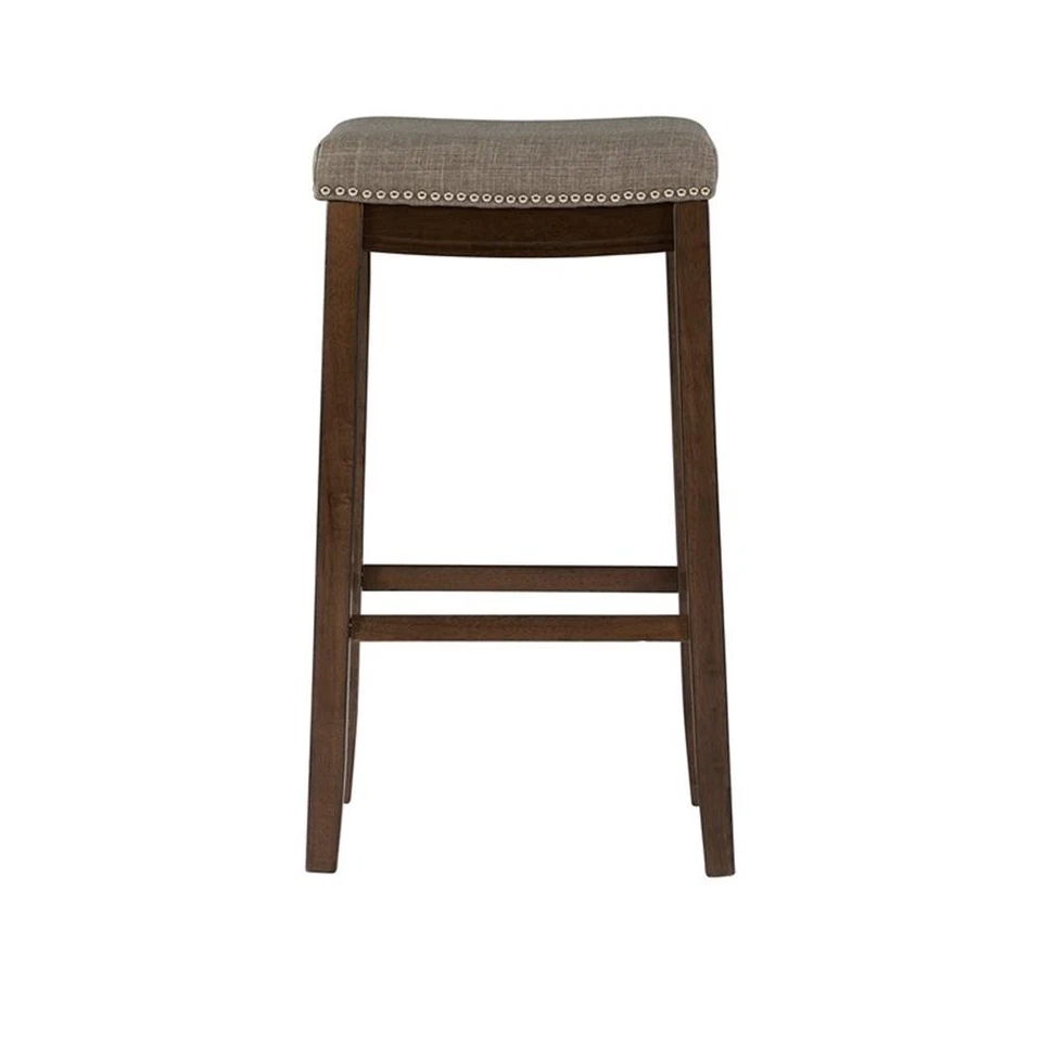 Linon Claridge Bar Stool Gray Woven Padded Seat Wood Frame in Rustic Brown - Image 3 of 4