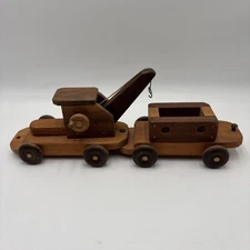 Wooden Tow Truck And Wagon Hand Crafted
