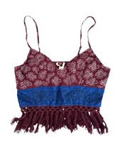 Free People FP One Paisley Fringe Crop Bustier Bralette Top S/P Whimsigoth Grung