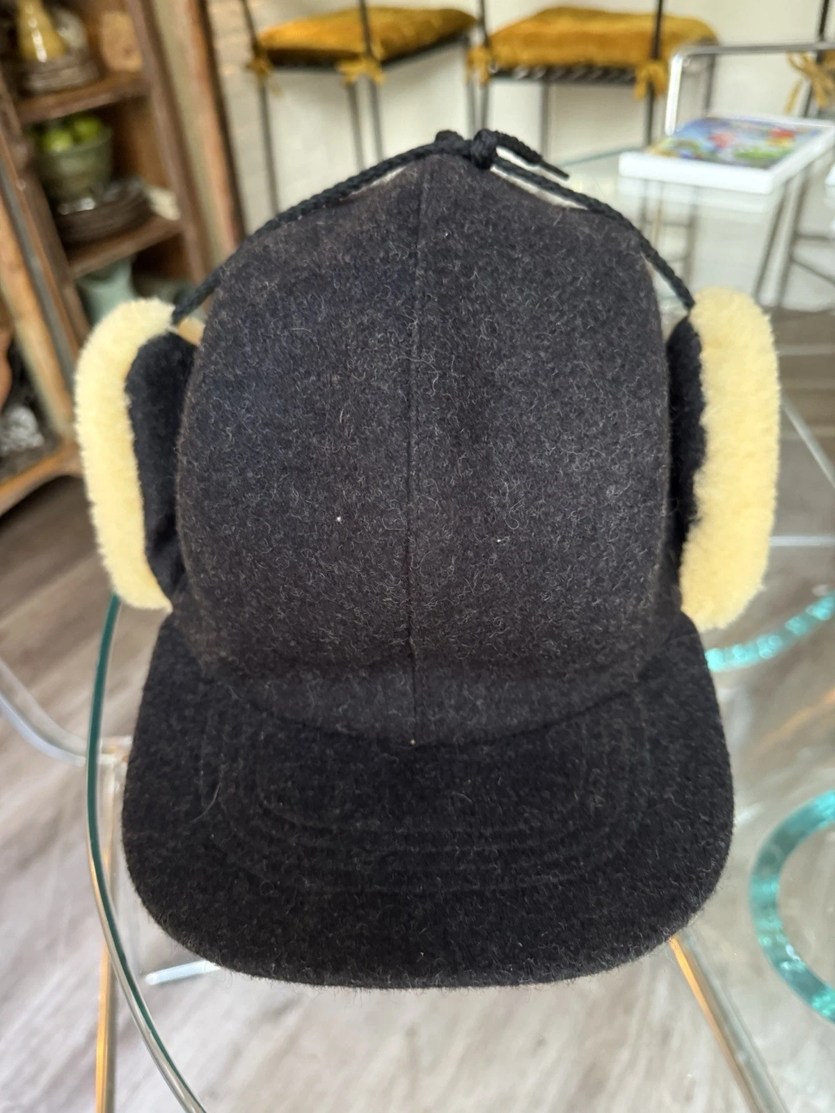 Vintage CC Filson Double Mackinaw Hat XL Charcoal Gray Shearling Wool Sherpa USA