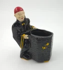 Vtg McCoy Pottery Black Glaze Planter Chinese Man With Basket MARKED