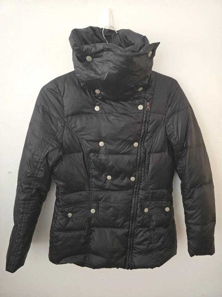 Ladies Cherokee Heritage Black Double-Breasted Puffer Jacket Coat Size 10 - Image 2 of 4