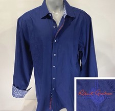 ROBERT GRAHAM 2XL Long Sleeve Shirt Blue Button Up Flip Cuffs Paisley