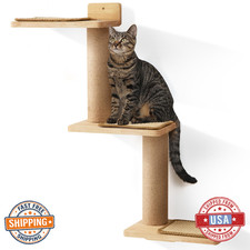 FUKUMARU Półki ścienne dla kota 3 w 1: drapak, okoń i wspinacz - drewno/sizal
