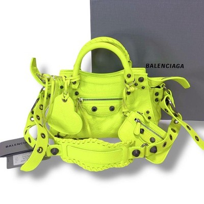 Balenciaga Neo Cagole XS Shoulder Bag Neon Yellow Heart Charm
