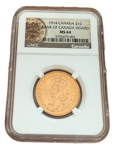 Canada 1914 Gold 10 Dollars $10 NGC MS64 George V Bank of Canada Hoard