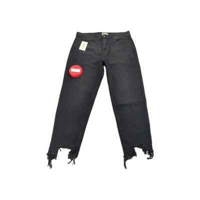 Risen Womens Black Taper Fit Jeans 13 Distressed raw Hem Denim Vtg Y2K high rise