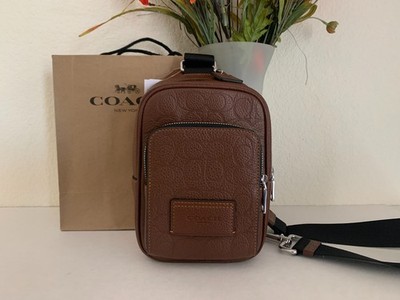 NWT Coach CDC45 Racer Sling Pack in Signature Pebble leather Vintage Brown