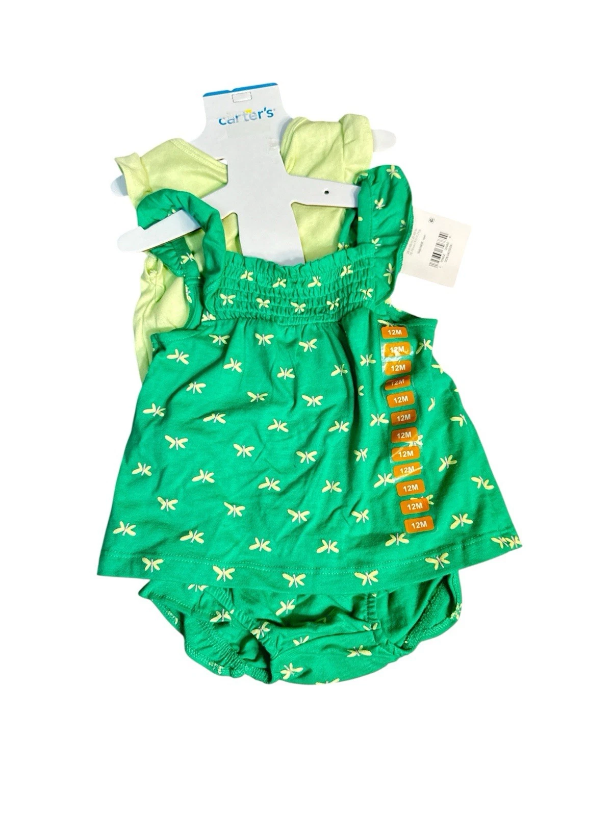 Carter’s Dragonfly Baby Girl 3-Piece Set 12M NWT Tops Shorts Green Cotton Summer