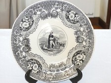 Ancienne ASSIETTE DESSERT faïence J.VIEILLARD Bx décor noir "Le Pâtre Italien"