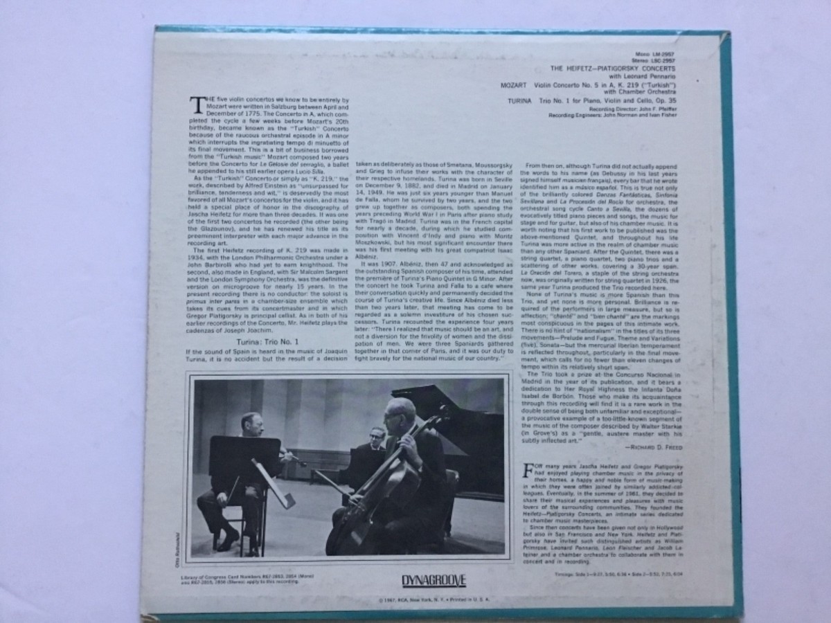 The Heifetz Piatigorsky concerts vinyl LP RCA LM-2957 NM/M violin