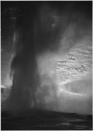 Ansel Adams - Old Faithful Geyser Erupting at Dusk or Dawn 1939 -17" x 22" Print
