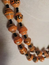 Paper Beads Beaded Hand Crafted Necklace Uganda African Orange 40 Inch NEW