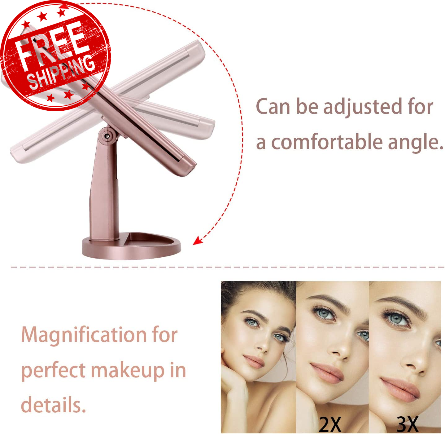 TriFold Lighted Vanity Makeup Mirror with 21 LED Lights, Touch Screen