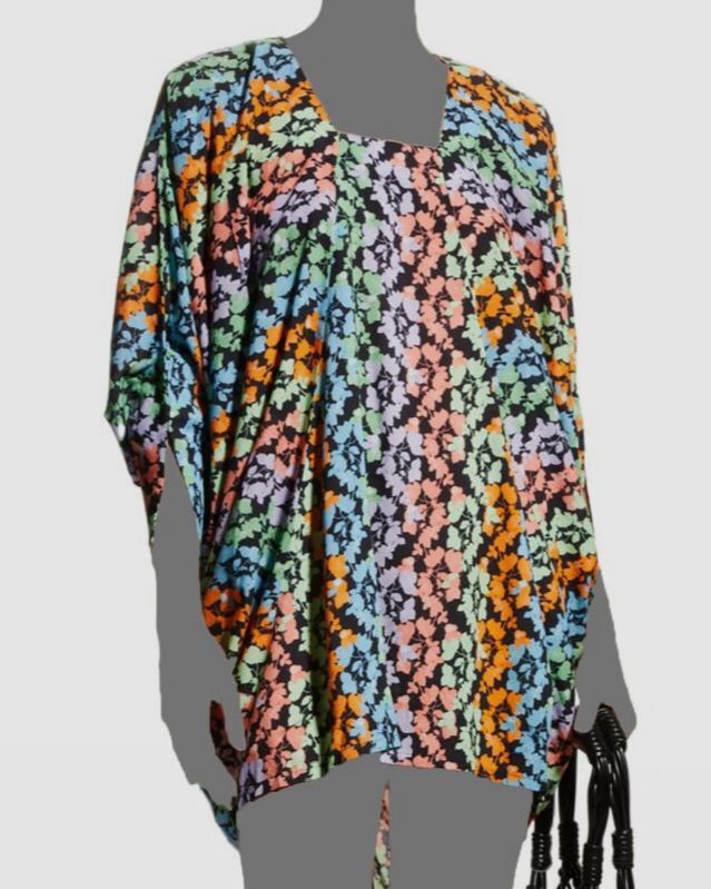 $425 Verandah Para Mujer Negro Buganvilla Plisado Encubrimiento Vestido Traje de Baño Talla L
