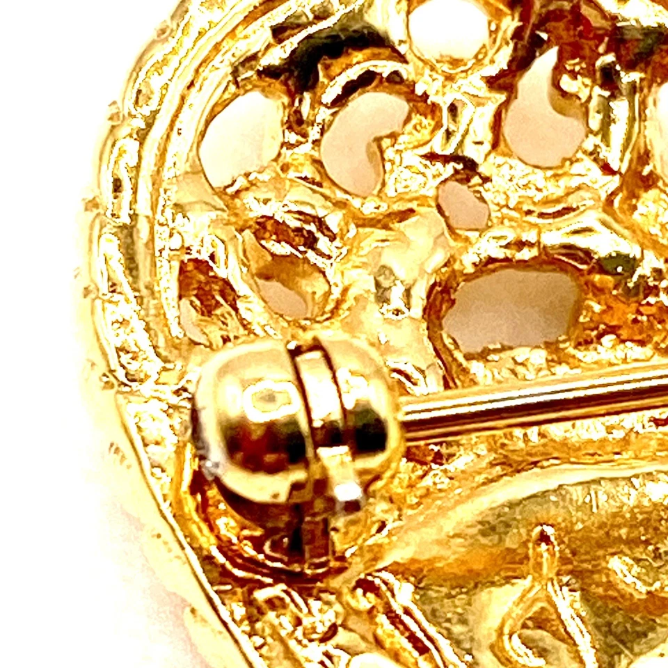 Broche Prendedor Floral Flor Corazón Esmalte Tono Dorado Firmado De Colección “I Love You” V Foto 4 de 4