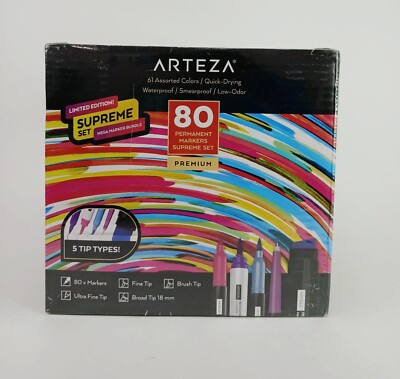 ARTEZA Permanent Markers, Set of 80, 61 Assorted Colors , Waterproof