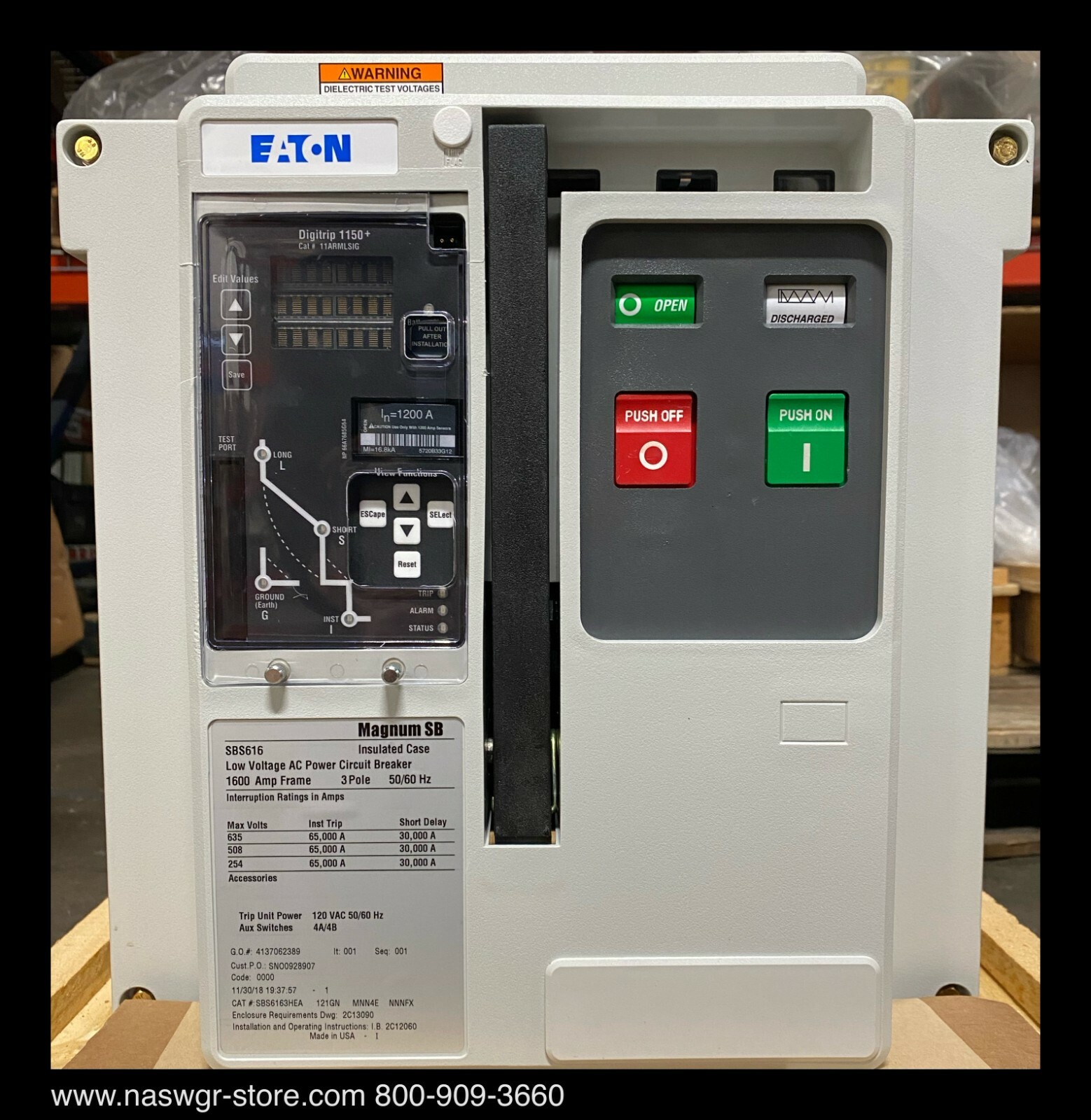 Eaton Magnum SB SBS616 Breaker (M/O,B/I) ~ 1200 Amp - Unused Surplus | eBay