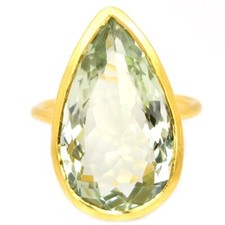 925 STERLING SILVER RING NATURAL GREEN AMETHYST PEAR 22X12 MM. GEMSTONE SIZE 7