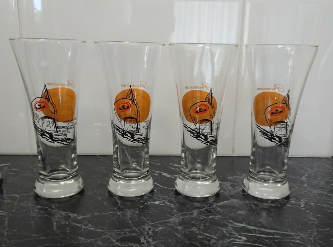 x 4 Vintage Export Swan Lager Beer Glasses 1987 America's Cup Defense