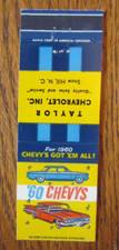 1960 CHEVROLET CAR DEALER MATCHBOOK COVER: TAYLOR SNOW HILL, NC MATCHCOVER -D5