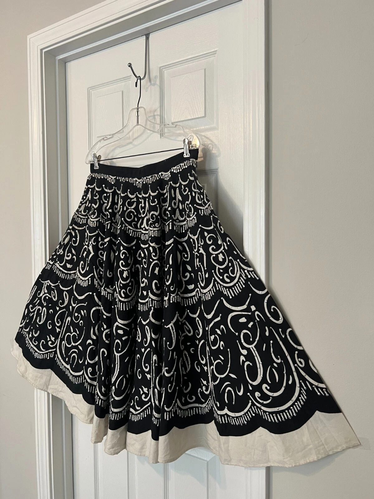 OFF WHITE Gonna abito WILLIE SMITH bianco nero cotone impreziosito stile ampio taglia 10