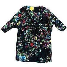 Maeve Anthropologie Black Floral Print Shift Dress 3/4 Sleeves Size X-Small