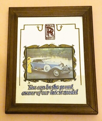 Miroir Publicitaire Vintage Rolls-Royce - Encadré - Objet De Collection