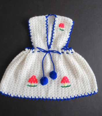 Vintage Hand Knitted Embroidered Jumper Baby Girl Dress 3-6 Months - New