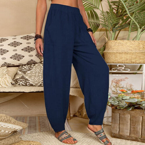 Damen Leinen Haremhose Sommerhose Freizethose Pumphose Strandhose Jogginghose DE - Bild 5 von 26
