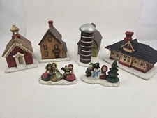 VTG 6 Piece Lot Byron Molds 1979 & 1980 Ceramic Christmas Village Hand Painted