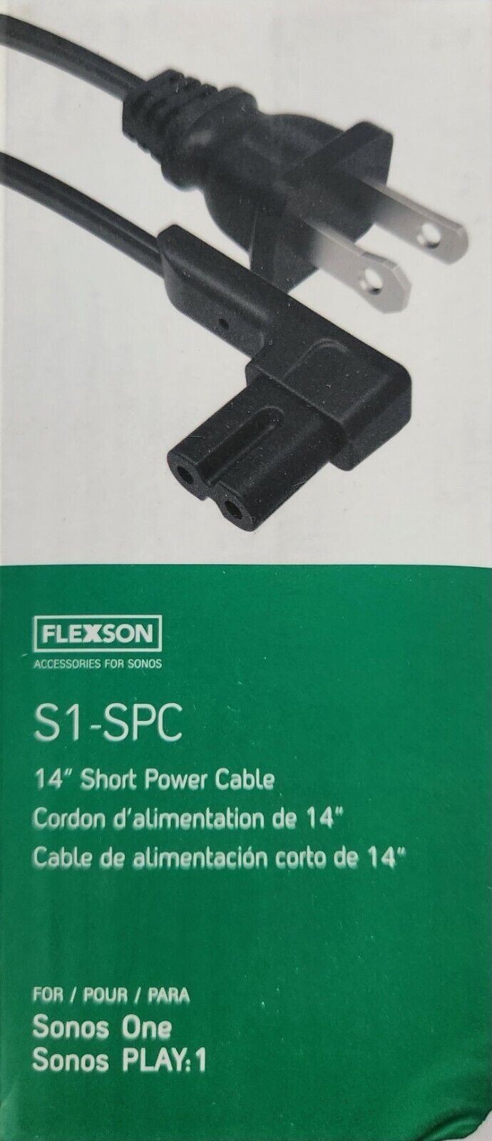BRAND NEW! BLACK Flexson S1-SPC 14” Short Power Cable [SONOS ONE, PLAY 1]