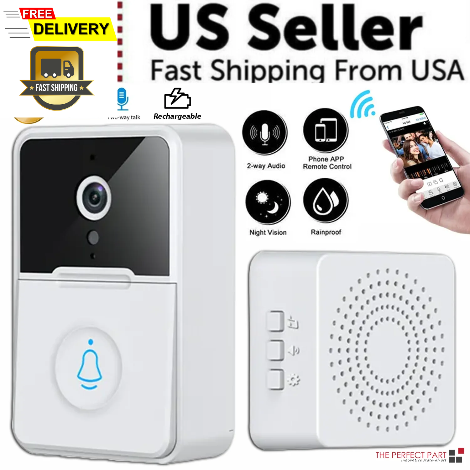 Wireless Security Smart Wifi Doorbell Intercom Video Camera Door Ring Bell Chime-image