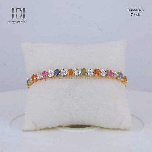 Natural Diamond Bracelet Solid 14k Yellow Gold Multi Sapphire Gemstone Bracelet - Video 1 of 1