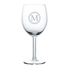 Wine Glass Goblet White or Red Wine 10oz Circle Letter Monogram 