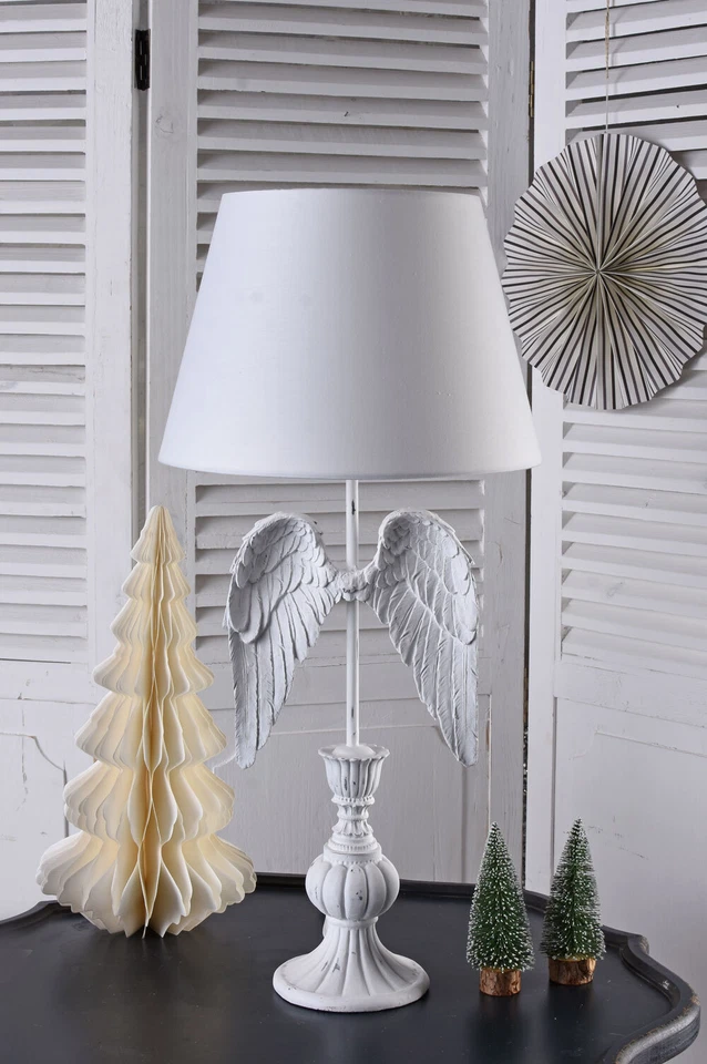 Tischlampe Engelsflügel Weiss Lampe Shabby Chic Leuchte Flügel Engel Dekolampe - Bild 3 von 4