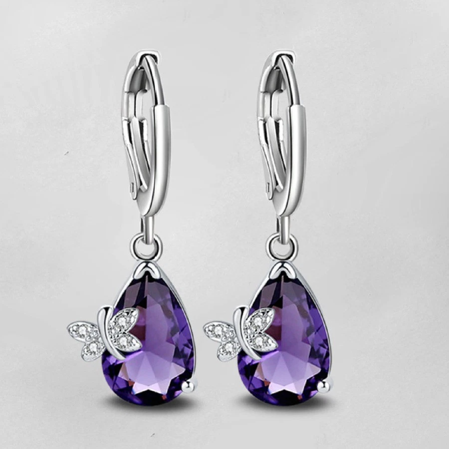 Jewelry Set Butterfly Mystical Purple Amethyst Gemstone Silver Pendant Earrings - Image 3 of 4
