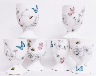 Secret Garden Eierbecher Set 6 Bone China Blumen Schmetterlinge Bienen Eierbecher UK