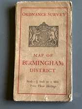 Vintage Ordnance Survey One Inch Cloth Map, Birmingham District,  1933