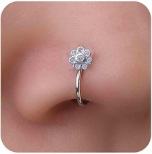 Vintage Crystal Flower Nose Ring Hoop Gold Rhinestone Stud Silver
