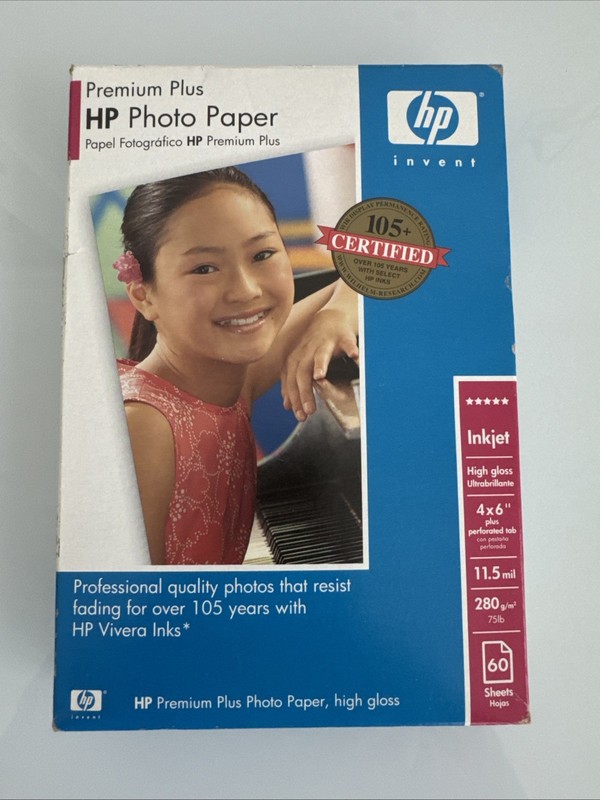 HP Premium Plus 4 X 6" High Gloss Inkjet Photo Paper 11.5 Mil 60 sheets