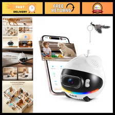 1080P Dual Lens Robot Camera on Wheels, Indoor Security Cam with Night Vision