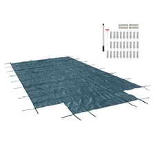 Green Mesh Pool Safety Cover For 16x32 ft Rectangle with 4x8ft Center End Step