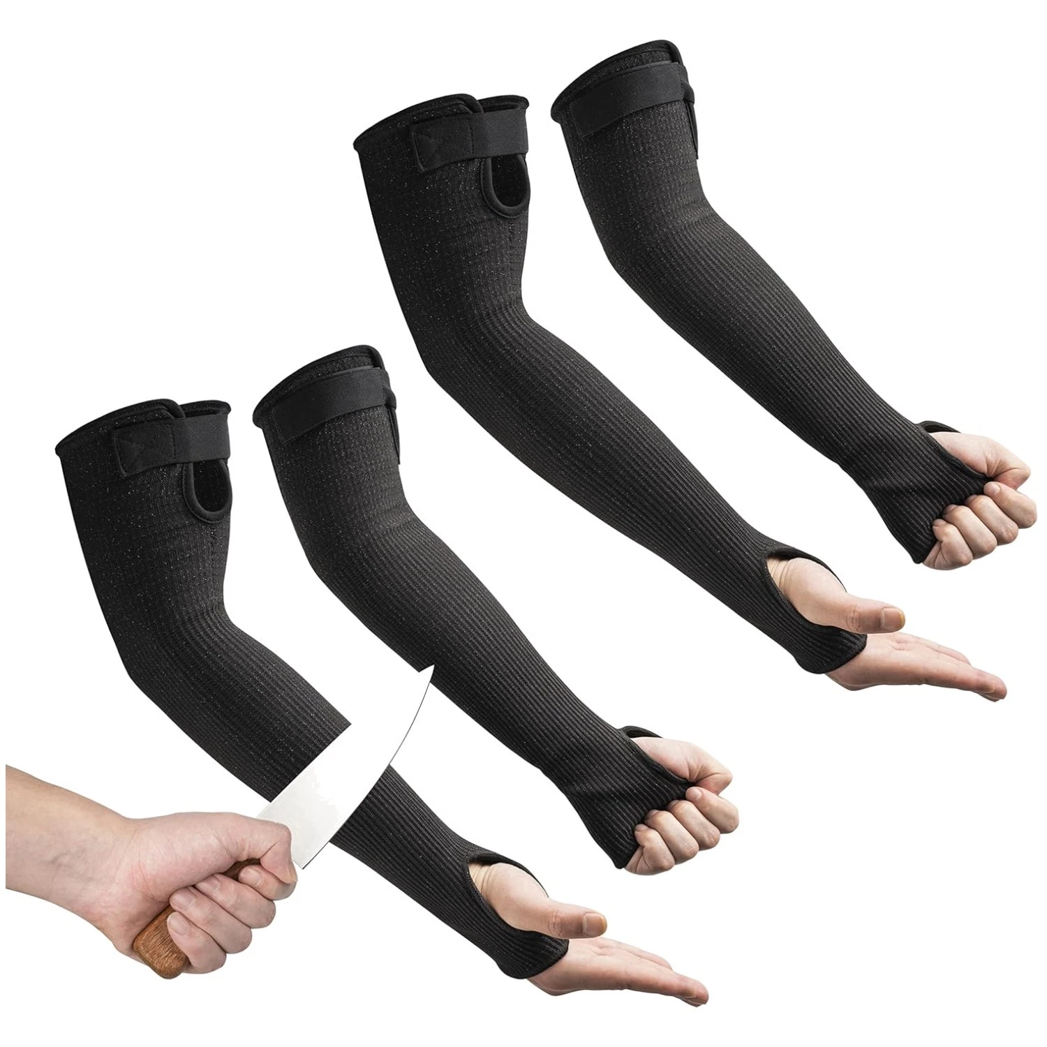 Cut Resistant Farmers Sleeves with Thumb Hole, Bla