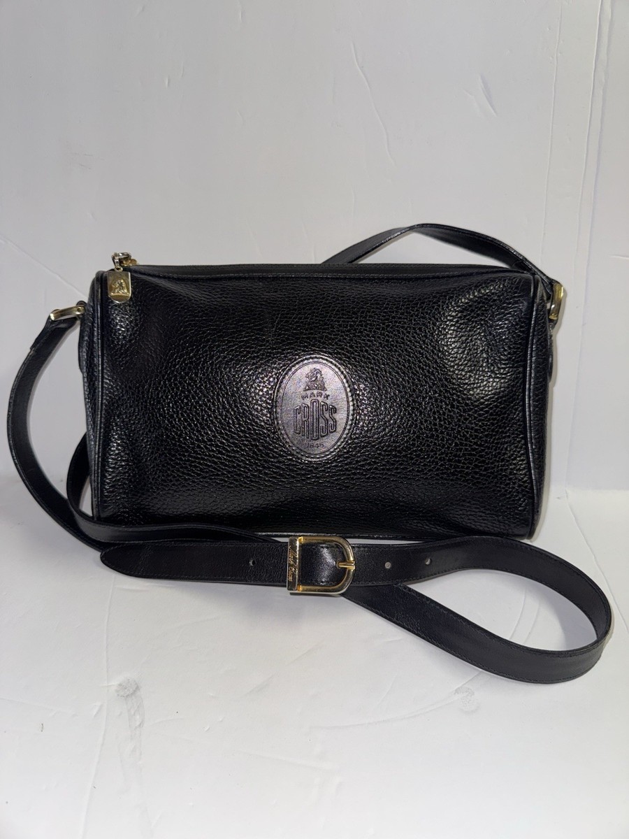 Mark Cross Vintage Black Pebbled Italian Leather Zipper Rectangle