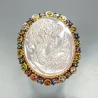 Gemstone Natural Cameo Shell Ring 925 Sterling Silver Size 7.5 /R467896