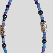 Blue Purple Beaded Eyeglass Holder Necklace Bird Accent Glass Beads 22