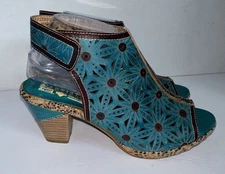 L'artiste By Spring Step Teal Marjan Sandals Floral Boho EU 40 US 9