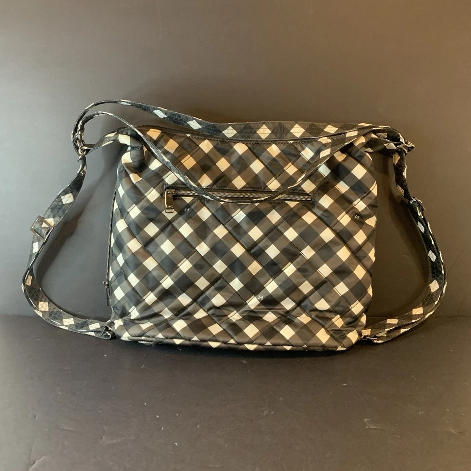 Lug Zipliner Convertible Hobo Bag Black White Gray Crossbody Backpack Nylon - Image 2 of 4